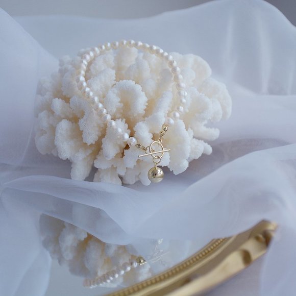 NEW 14K Gold Plated Pearl Toggle Bead Necklace - Picture 7 of 7